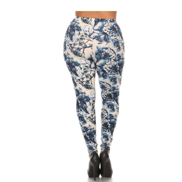 Plus Size Floral Print, Full Length Leggings In A Slim Fitting Style Banded - Picture 3 of 4